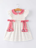 4th of July Dot Girls Dress Bow Ruffle Peter Pan Collar - 1