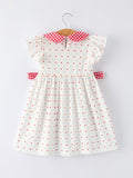 4th of July Dot Girls Dress Bow Ruffle Peter Pan Collar - 2