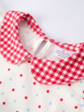 4th of July Dot Girls Dress Bow Ruffle Peter Pan Collar - 3