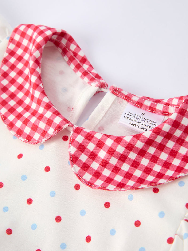 4th of July Dot Girls Dress Bow Ruffle Peter Pan Collar - 3