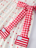 4th of July Dot Girls Dress Bow Ruffle Peter Pan Collar - 4