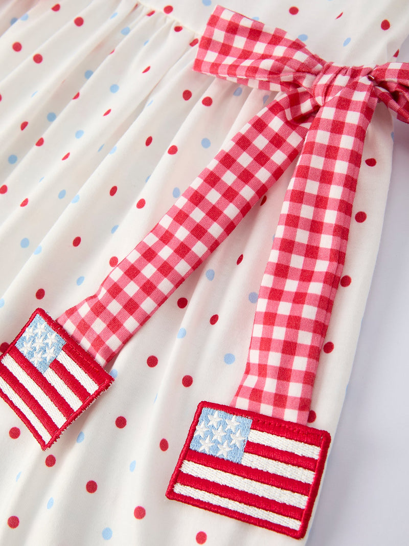 4th of July Dot Girls Dress Bow Ruffle Peter Pan Collar - 4