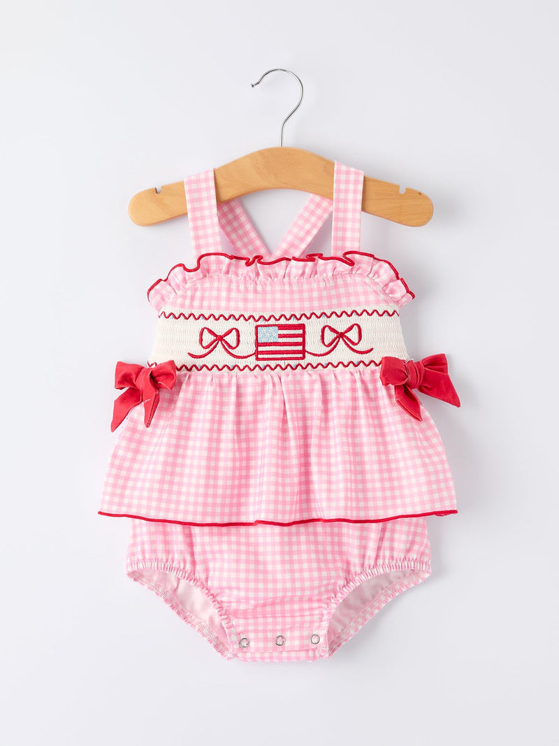 4th of July Plaid Girls Romper Bow Ruffle - 1