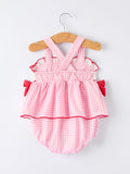 4th of July Plaid Girls Romper Bow Ruffle - 2