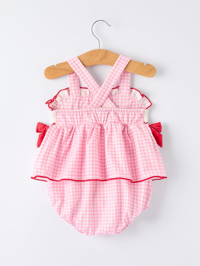 4th of July Plaid Girls Romper Bow Ruffle - 2