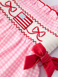 4th of July Plaid Girls Romper Bow Ruffle - 4