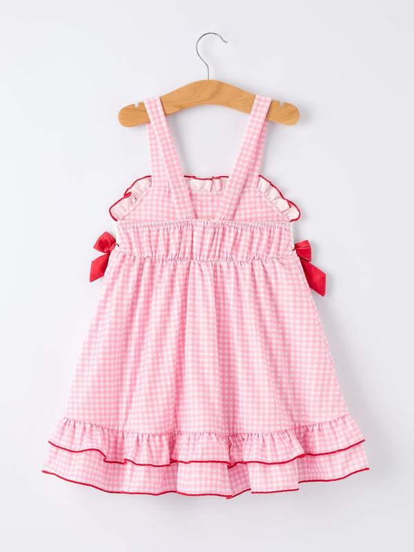 4th Of July Pink Plaid Bow Ruffle Dress