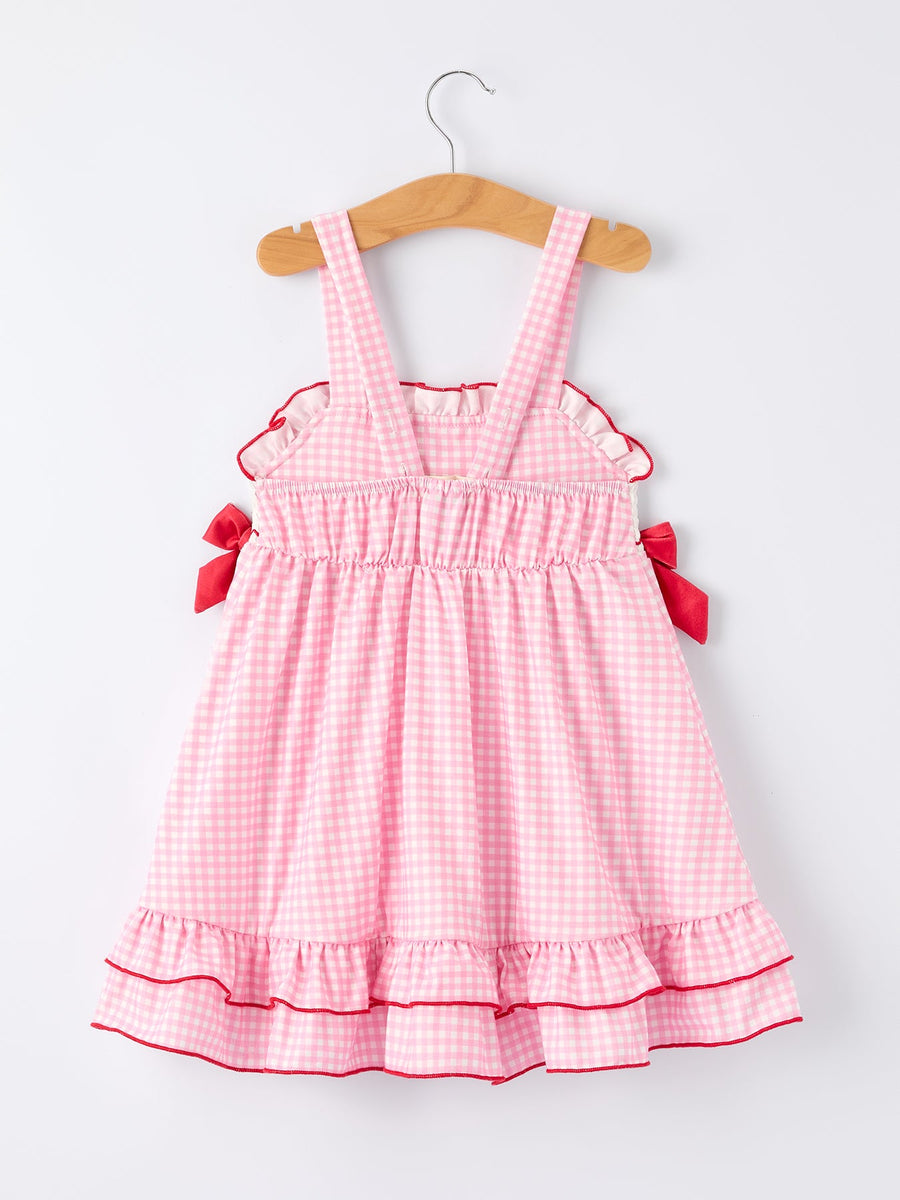 4th Of July Pink Plaid Bow Ruffle Dress