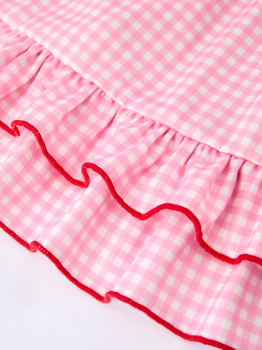 4th Of July Pink Plaid Bow Ruffle Dress