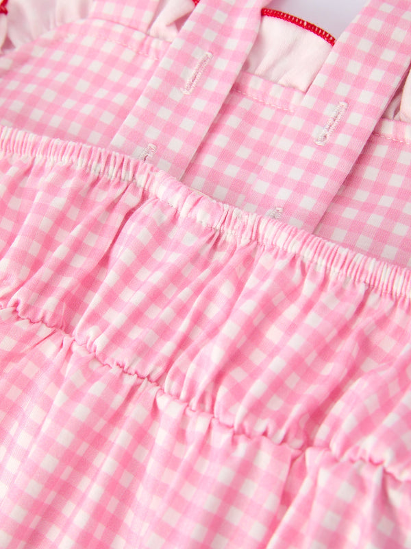 4th Of July Pink Plaid Bow Ruffle Dress