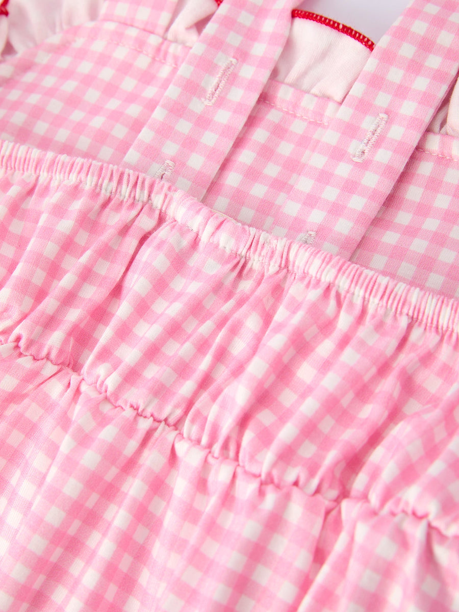 4th Of July Pink Plaid Bow Ruffle Dress