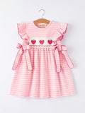 Strawberry Embroidery Pink Stripe Girl Smocked Dress - 1