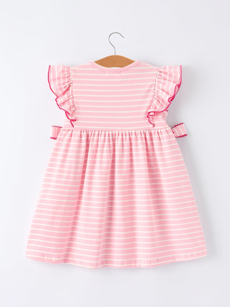 Strawberry Embroidery Pink Stripe Girl Smocked Dress - 2