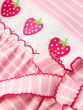 Strawberry Embroidery Pink Stripe Girl Smocked Dress - 4