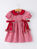 Girls 4th of July Flag Plaid Dress with Peter Pan Collar - 4