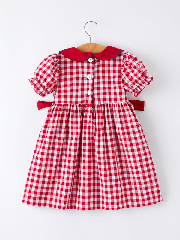 Girls 4th of July Flag Plaid Dress with Peter Pan Collar