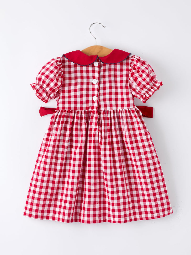 Girls 4th of July Flag Plaid Dress with Peter Pan Collar - 5