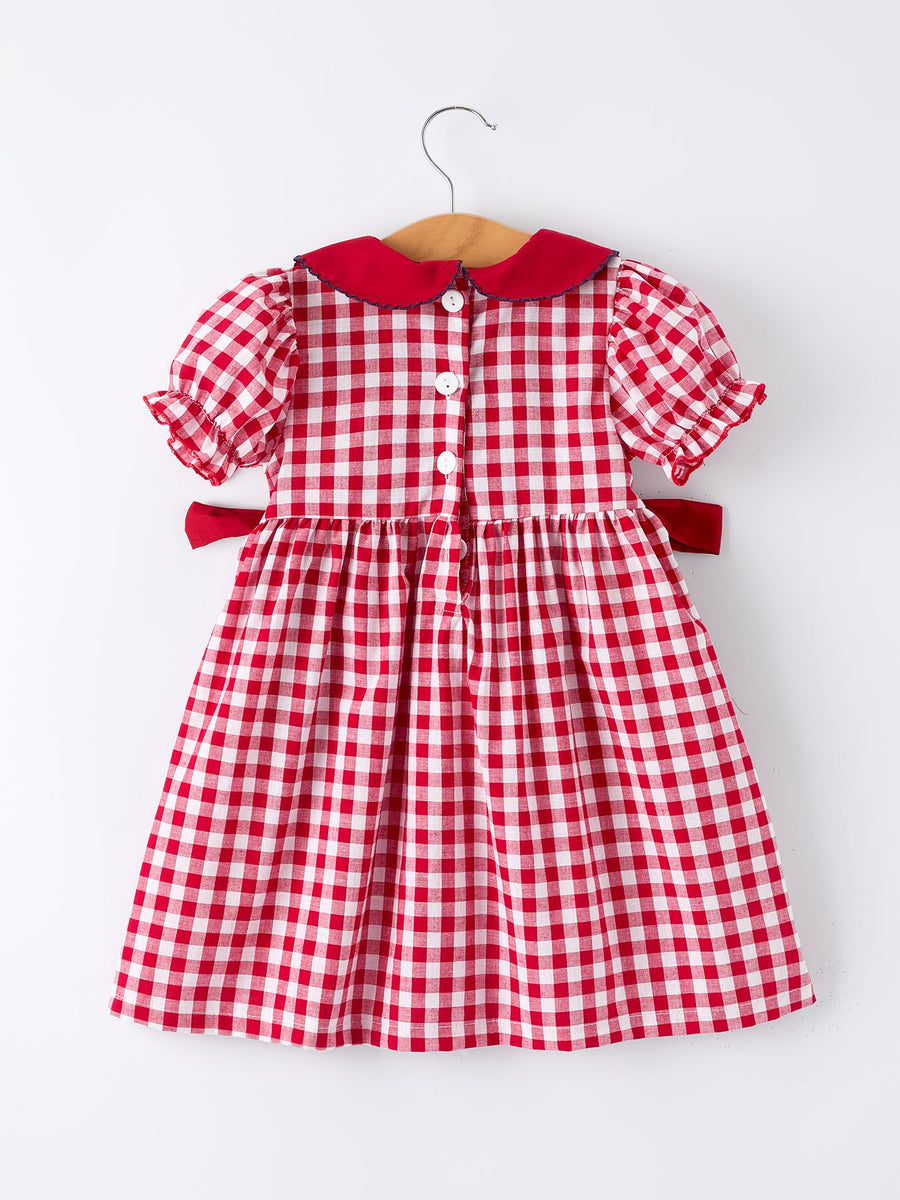 Girls 4th of July Flag Plaid Dress with Peter Pan Collar