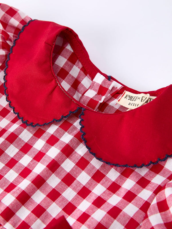 Girls 4th of July Flag Plaid Dress with Peter Pan Collar