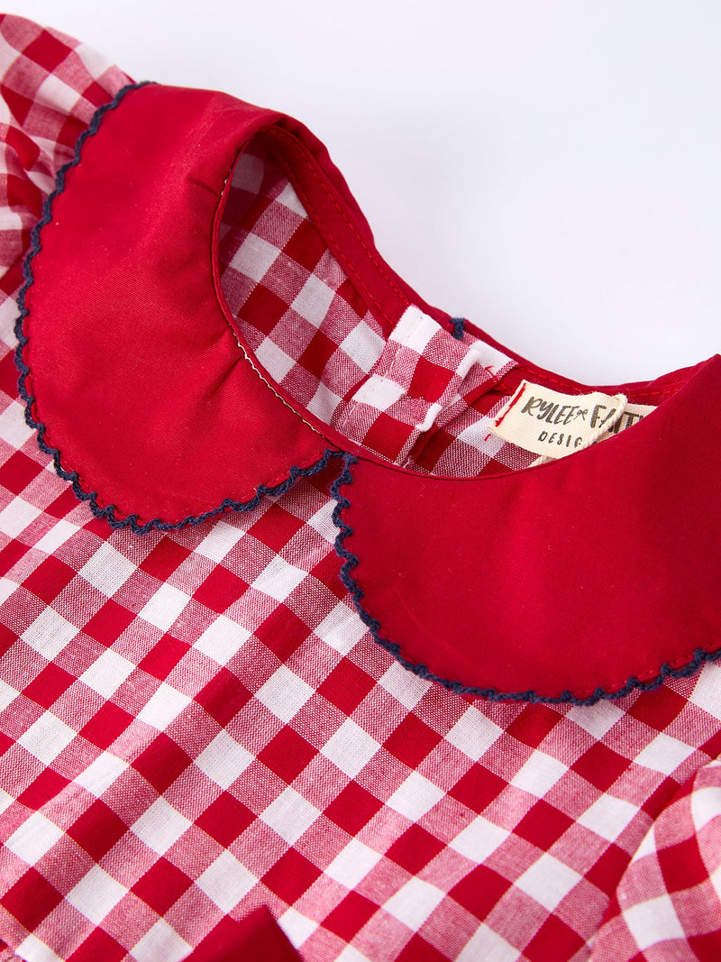 Girls 4th of July Flag Plaid Dress with Peter Pan Collar - 6