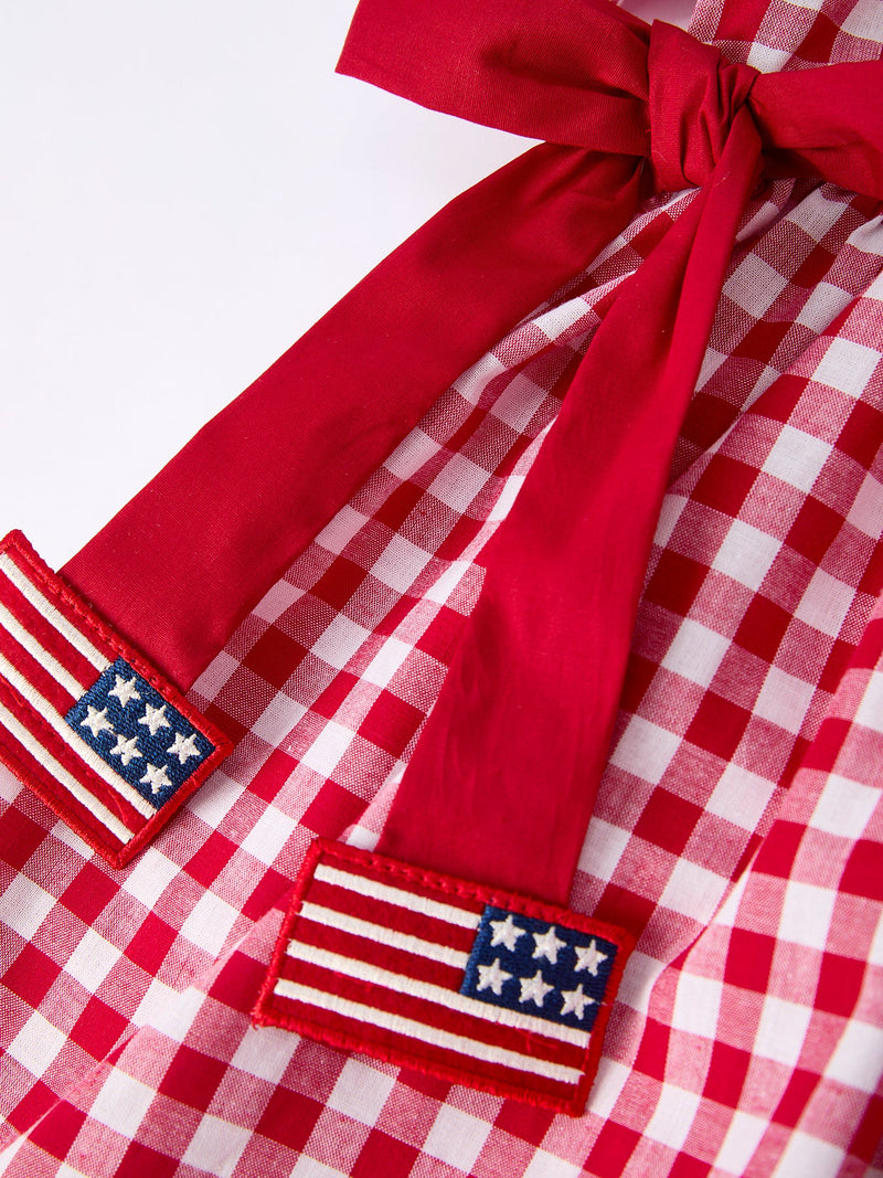 Girls 4th of July Flag Plaid Dress with Peter Pan Collar - 7