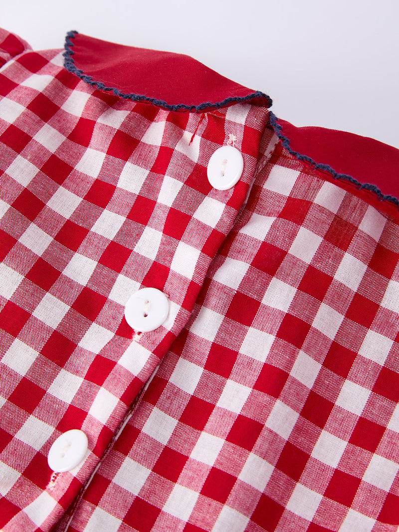 Girls 4th of July Flag Plaid Dress with Peter Pan Collar - 8