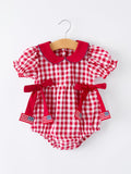 4th of July Flag Plaid Girl Peter Pan Collar Romper Bow - 5