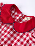 4th of July Flag Plaid Girl Peter Pan Collar Romper Bow - 7