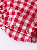 4th of July Flag Plaid Girl Peter Pan Collar Romper Bow - 9