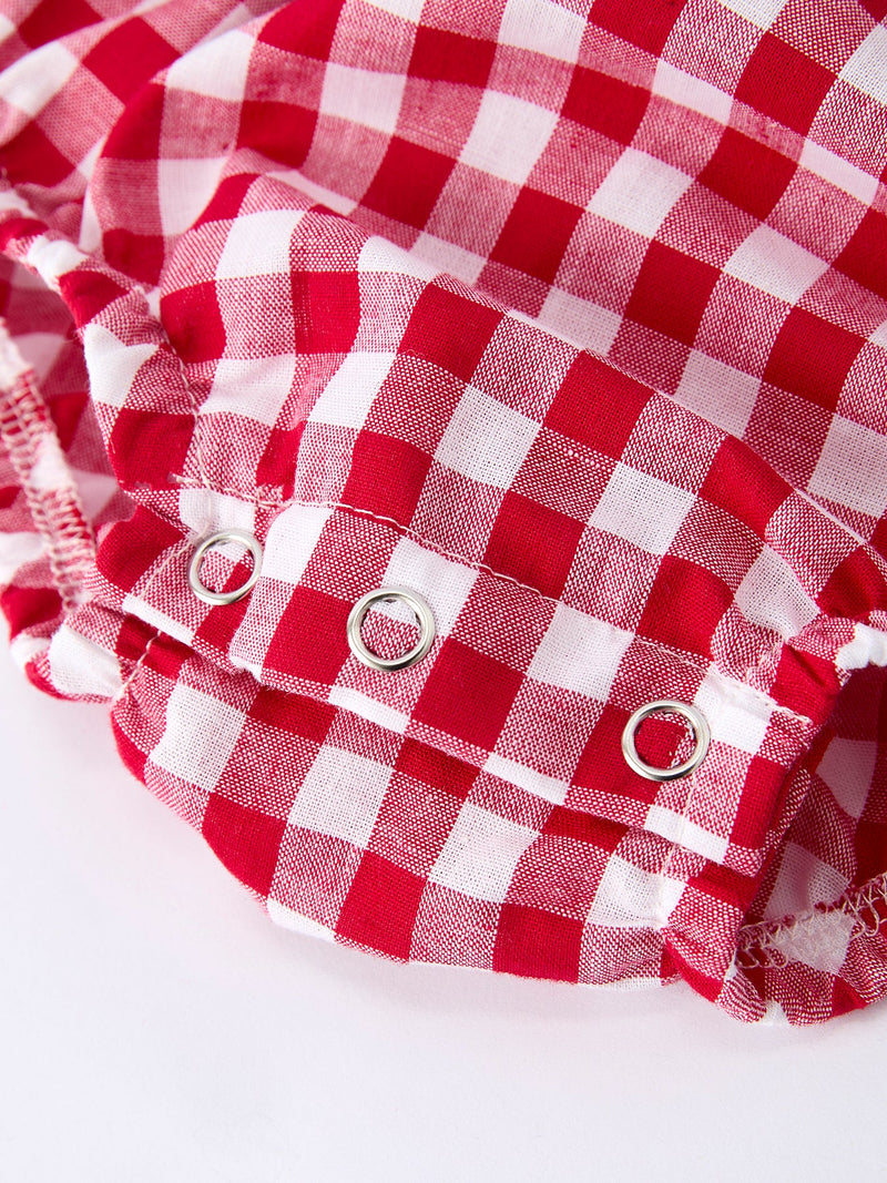 4th of July Flag Plaid Girl Peter Pan Collar Romper Bow - 9