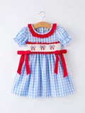 4th of July Plaid Girls Smocked Toddler Girl Dress - 1