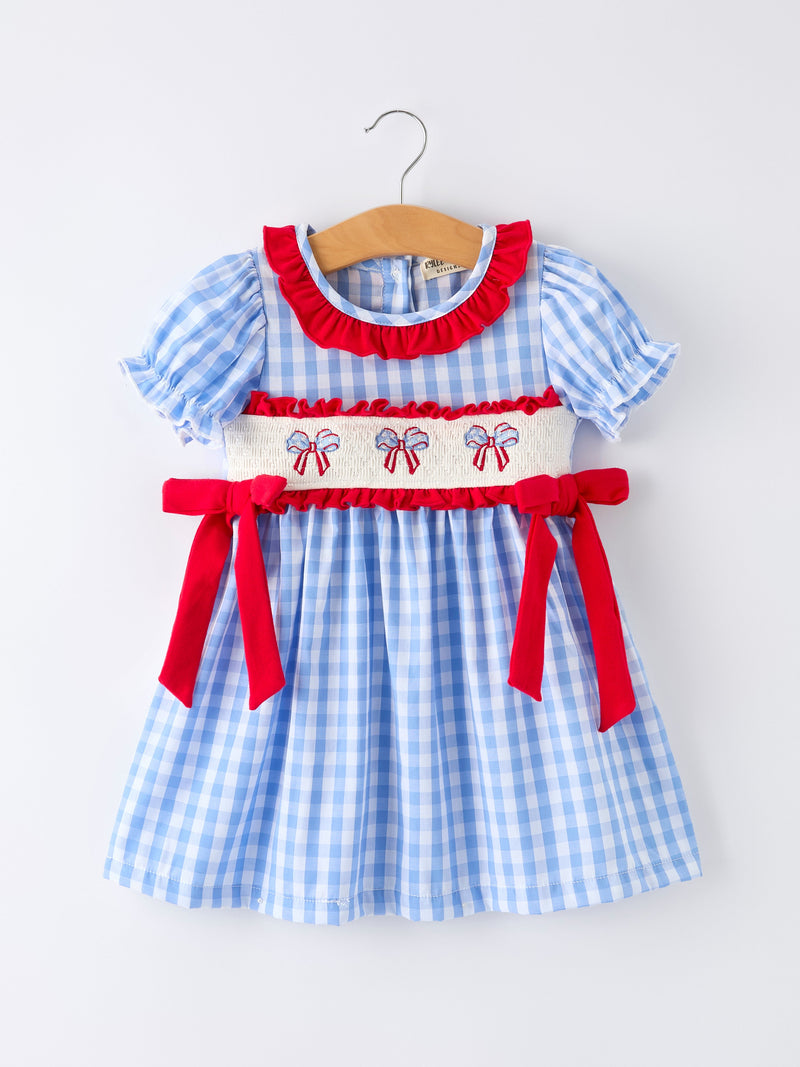 4th of July Plaid Girls Smocked Toddler Girl Dress - 1