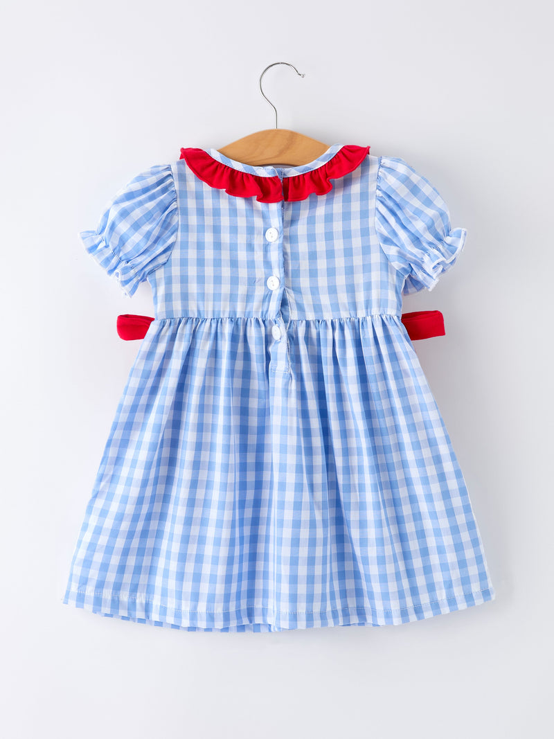 4th of July Plaid Girls Smocked Toddler Girl Dress - 2