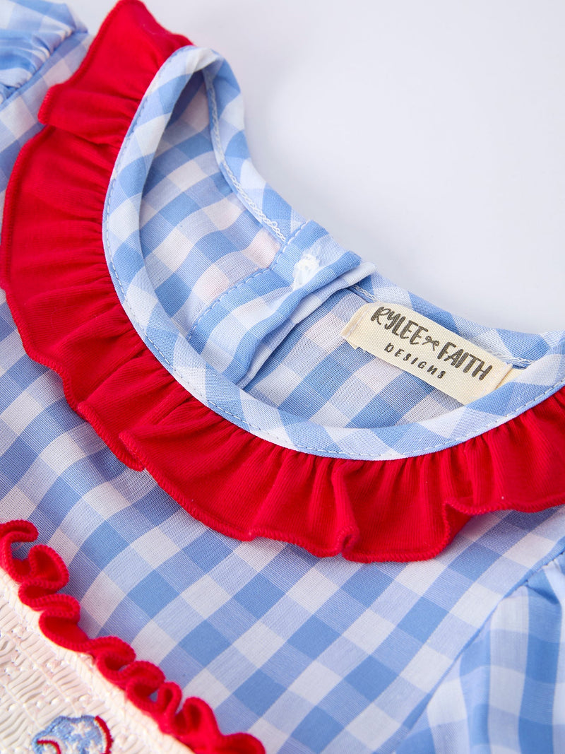 4th of July Plaid Girls Smocked Toddler Girl Dress - 3