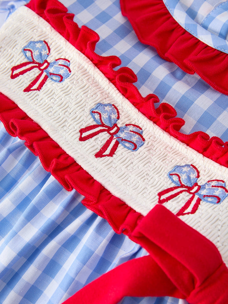 4th of July Plaid Girls Smocked Toddler Girl Dress - 4