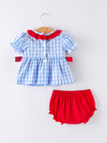 4th of july Plaid Smocking Girls Bloomer Set - 2