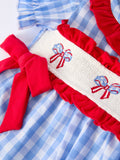 4th of july Plaid Smocking Girls Bloomer Set - 3