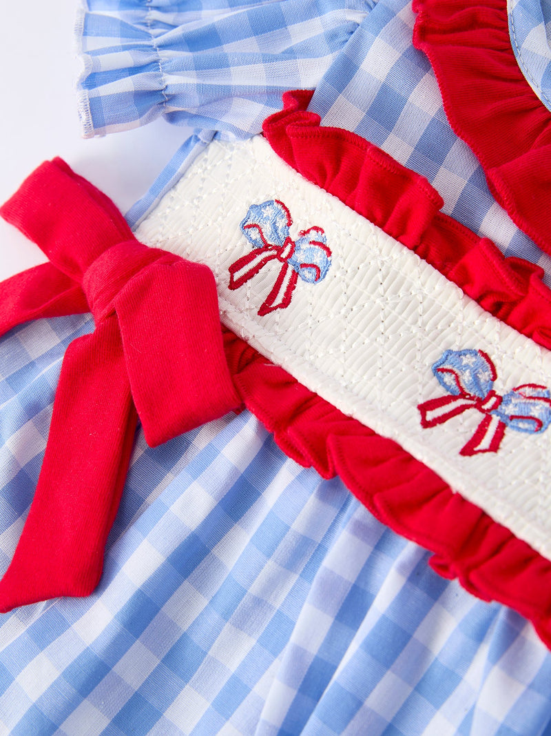 4th of july Plaid Smocking Girls Bloomer Set - 3