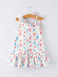 4th of july Bow Print Girls Dress One Shoulder Ruffle - 2