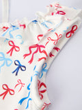 4th of july Bow Print Girls Dress One Shoulder Ruffle - 3