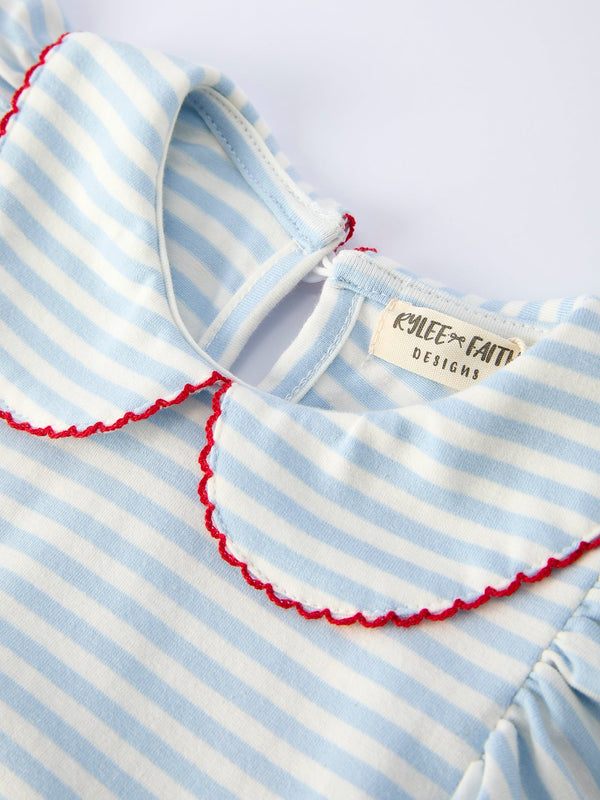 4th of July Stripe Girls Dress Bow Peter Pan Collar