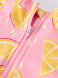 Summer Lemon Print Girl Long Sleeve Ruffle One Piece Swimsuit - 4