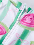 Summer Watermelon Print Girl Long Sleeve Ruffle One Piece Swimsuit - 4