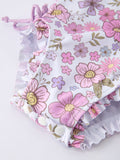 Floral Girls Long Sleeve One-Piece Swimsuit - 3