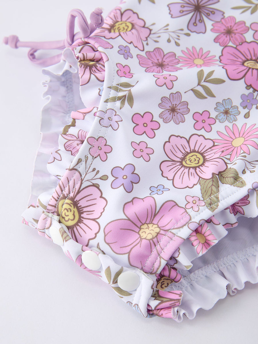 Floral Girls Long Sleeve One-Piece Swimsuit