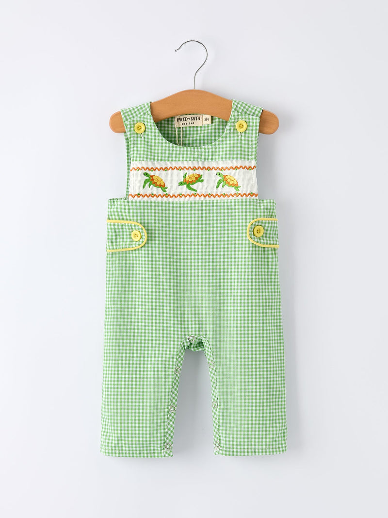 Spring Turtle Smocked Baby Boy Romper - 1