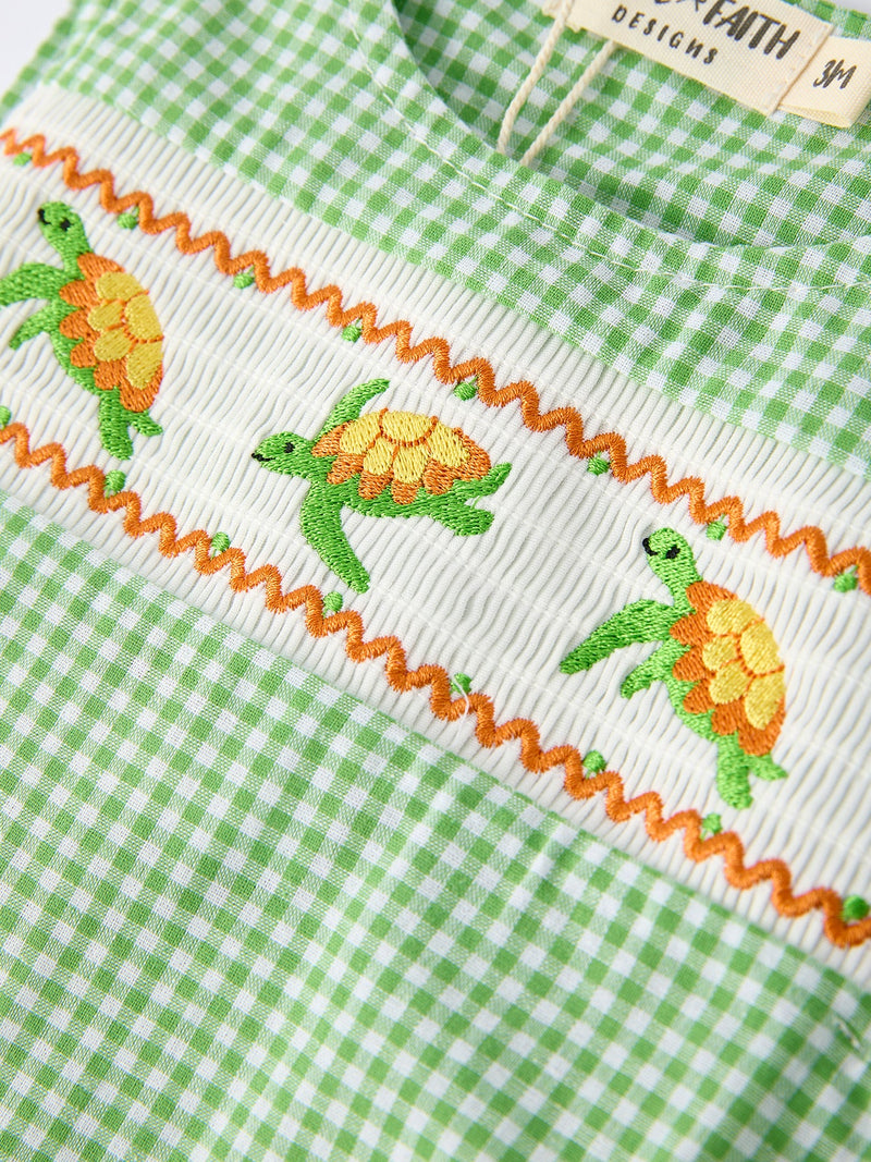 Spring Turtle Smocked Baby Boy Romper - 3