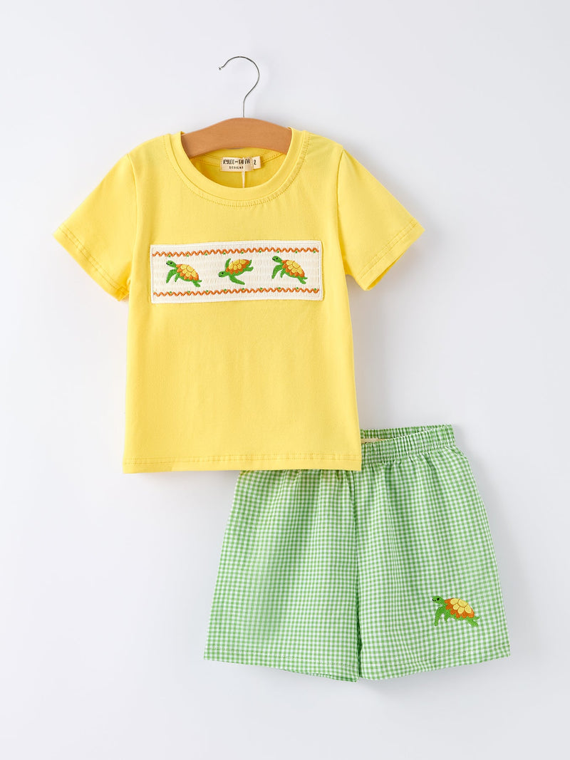Spring Turtle Smocked Boy Set - 1