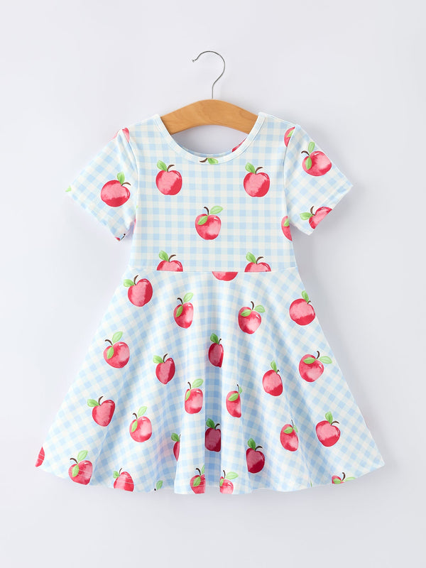 Apple Print Plaid Girls Dress