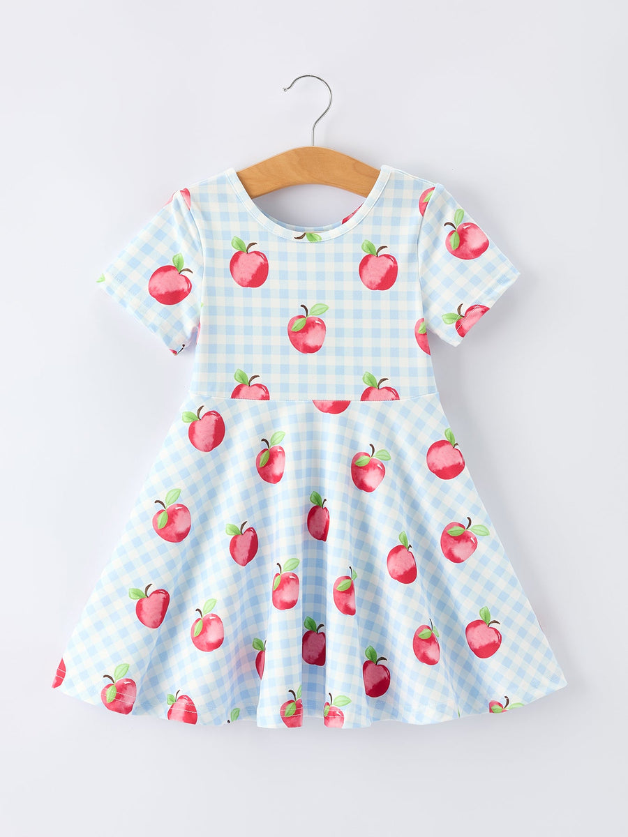 Apple Print Plaid Girls Dress